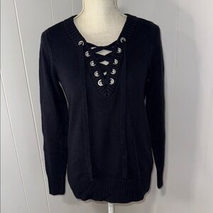Soho Black Lace-Up Sweater